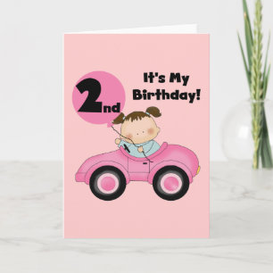 Carte Girl in Pink Car 2nd Birthday Tshirts et cadeaux
