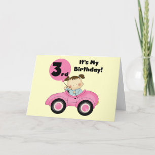 Carte Girl in Pink Car 3e Anniversaire Tshirts et cadeau