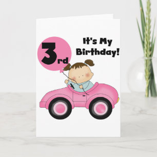 Carte Girl in Pink Car 3e Anniversaire Tshirts et cadeau
