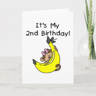 Carte Girl Monkey sur Banana 2nd Birthday Tshirts