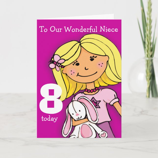 Carte Girls Niece 8e anniversaire girlie violette (Devant)