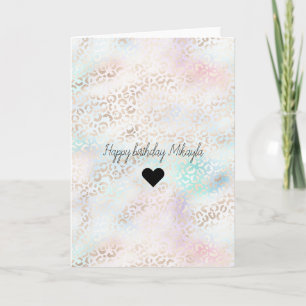 Carte Girly Aqua Blush Rose Gold Coeur Empreinte de léop