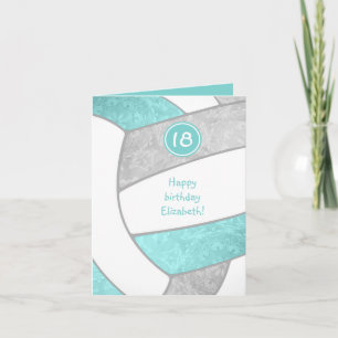Carte girly aqua gris volleyball anniversaire toute occa