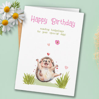Carte Girly Garden Hedgehug Tous les âges Anniversaire