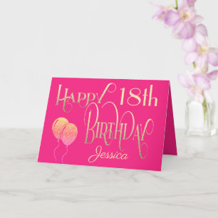Carte Girly Happy 18th Birthday Name Ornate Pink Gold