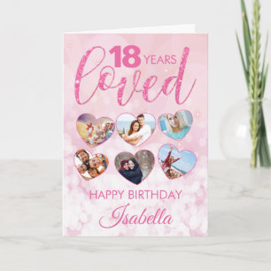 Carte Girly Pink Glitter 18th Birthday Photo Collage