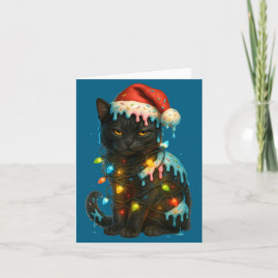 Carte Glace au chat noir de Noël Chapeau de Père Noël Cu