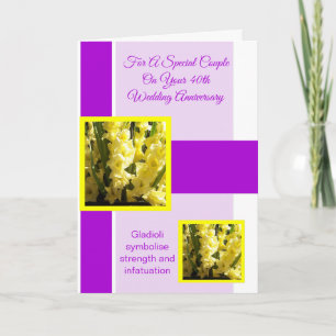 Carte Gladioli 40e anniversaire de Mariage personnalisé