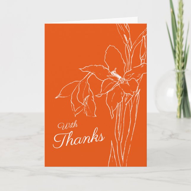 Carte Gladioli dessin blanc sur mariage orange merci (Devant)