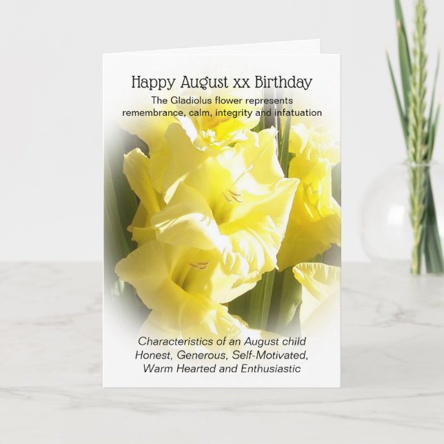 Carte Gladiolus Août Anniversaire (Devant)