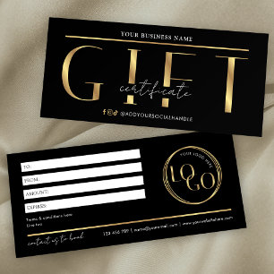 Carte Glam Black & Gold Logo Spa Salon Certificat cadeau