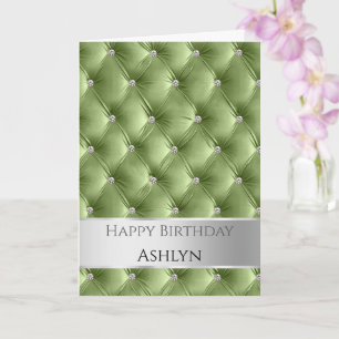 Carte Glam Chic Sage Vert Faux Velvet Argent Anniversair