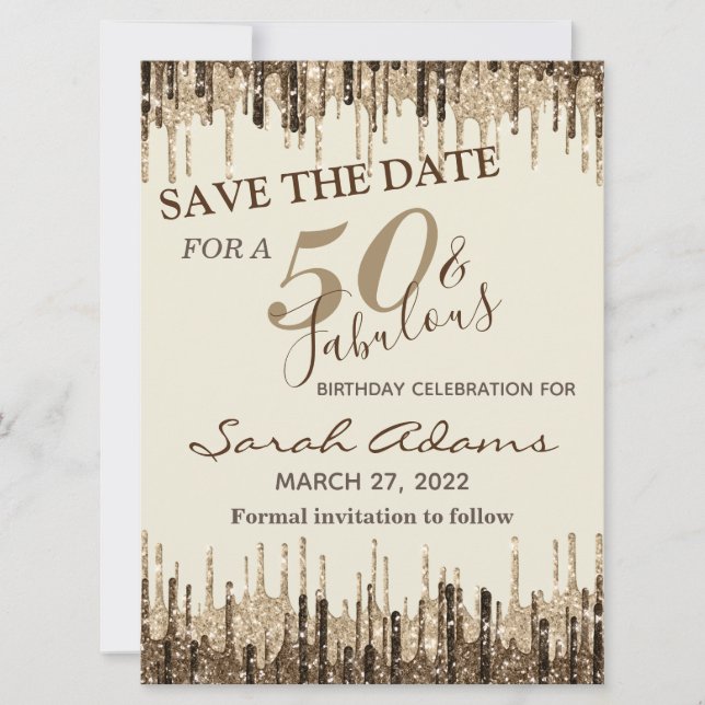 Carte Glam Gold Brown Drip 50 Fab Anniversaire Enregistr (Devant)