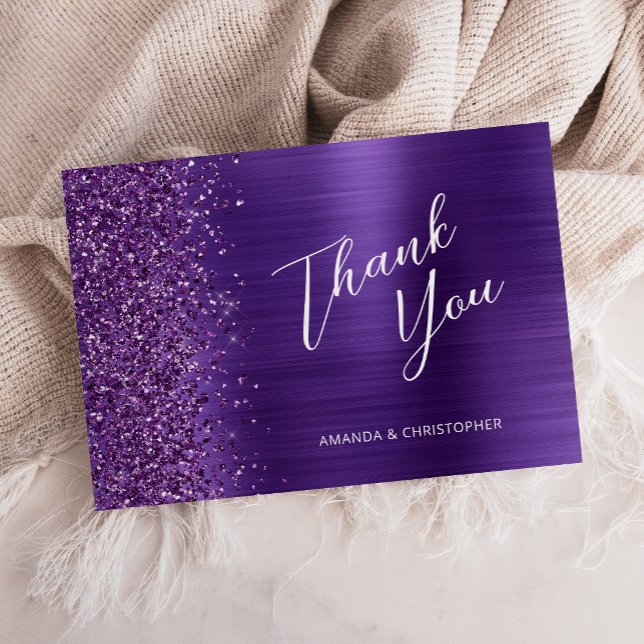 Carte Glam Mariage métallique violet Merci plat  (Créateur téléchargé)