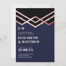 Carte Glam Parties scintillant Rosegold Black Deco Invit