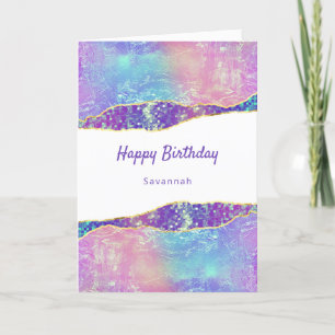 Carte Glam Purple Blue Rose Vague Personnalisée Annivers