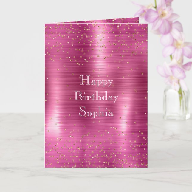 Carte Glam rose or étincelle Confetti Anniversaire (Orchidée)