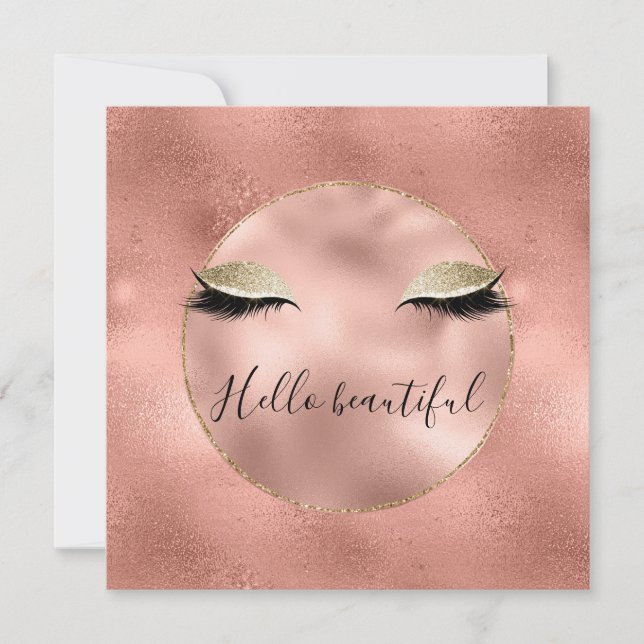 Carte Glam rose or rose brillant noir cils (Devant)