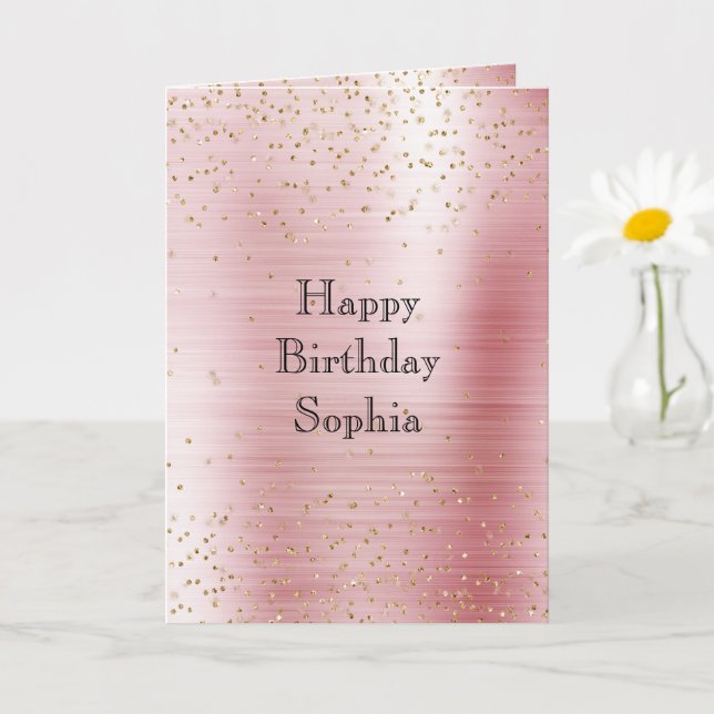 Carte Glam rose pâle or étincelle Confetti Anniversaire (Petite plante)