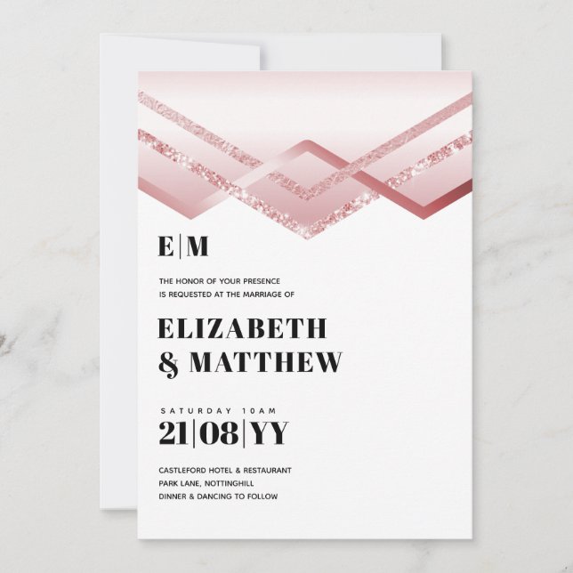 Carte Glam Rosegold DECO Mariage Inviter Modern Chic (Devant)