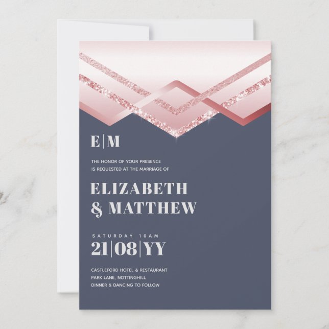 Carte Glam Rosegold DECO Mariage Inviter Modern Chic (Devant)