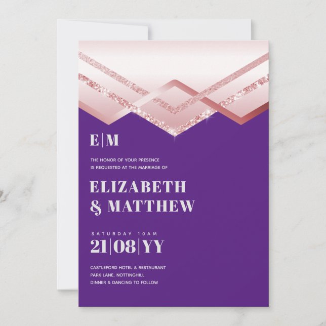 Carte Glam Rosegold DECO Mariage Inviter Modern Chic (Devant)