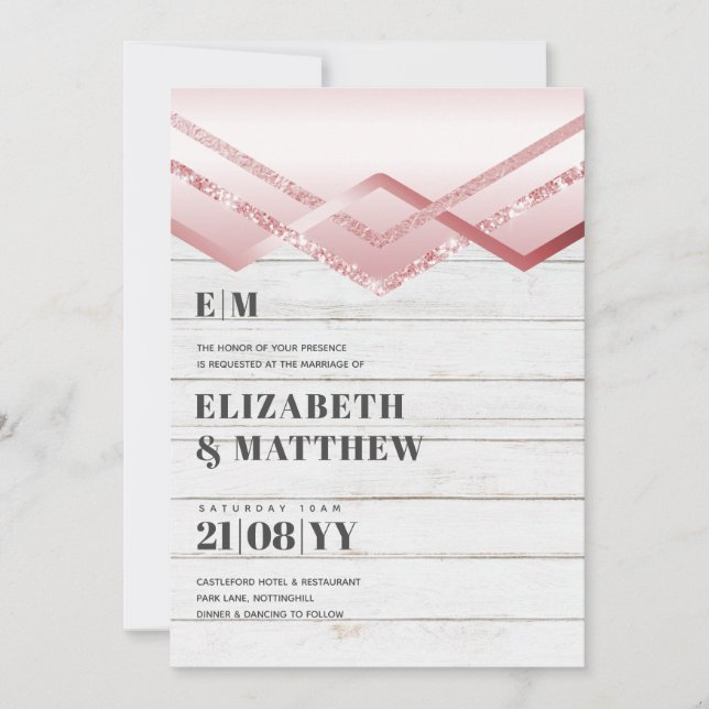 Carte Glam Rosegold DECO Mariage Inviter Modern Chic (Devant)