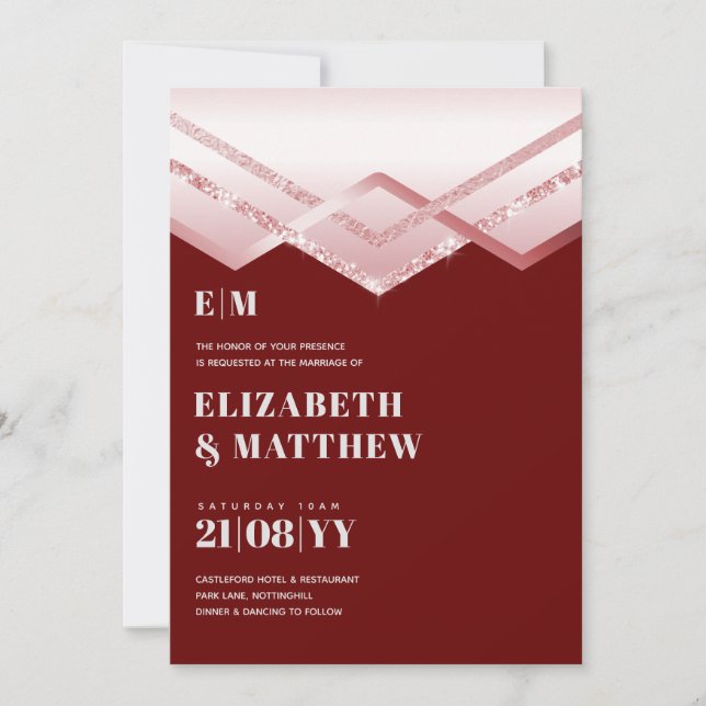 Carte Glam Rosegold DECO Mariage Inviter Modern Chic (Devant)