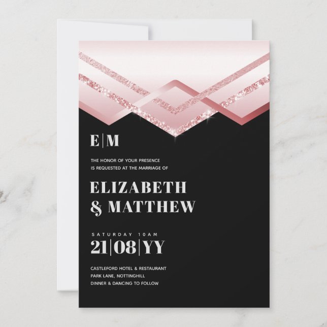 Carte Glam Rosegold DECO Mariage Inviter Modern Chic (Devant)