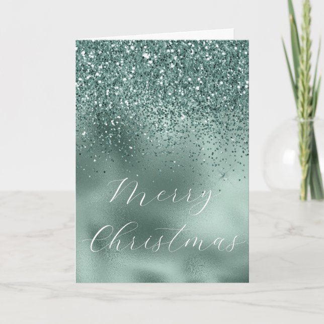 Carte Glam Teal  Aqua Vert de Pin Pailleté Glitter (Devant)