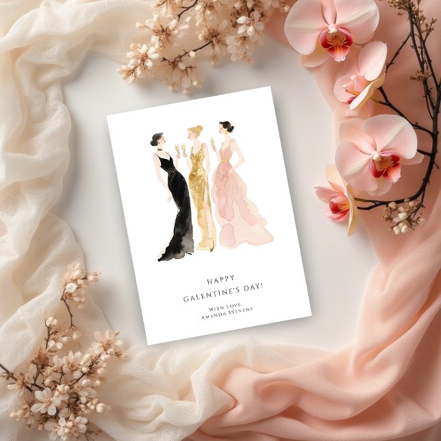 Carte Glam Three Pretty Elegant Women Galentine's Day (Glam Three Pretty Elegant Women Galentine's Day Cards for Your Best Fiends.)