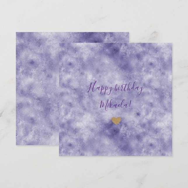 Carte Glam violet Gold Parties scintillant Coeur (Devant / Derrière)