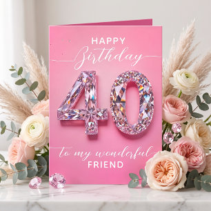 Carte Glamour Élégant Anniversaire 40 Ans Diamant Rose É
