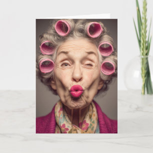 Carte Glamour ludique avec bigoudis roses