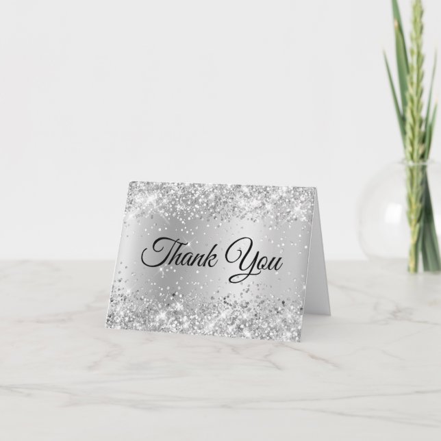 Carte Glitter Argent Shimmer Gradient Merci (Devant)