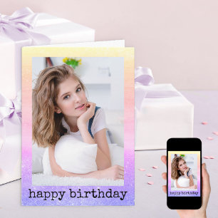 Carte Glitter Dust Unicorn Rainbow Girly Photo Birthday