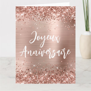 Carte Glitter Rose Gold Foil Big Joyeux Anniversaire