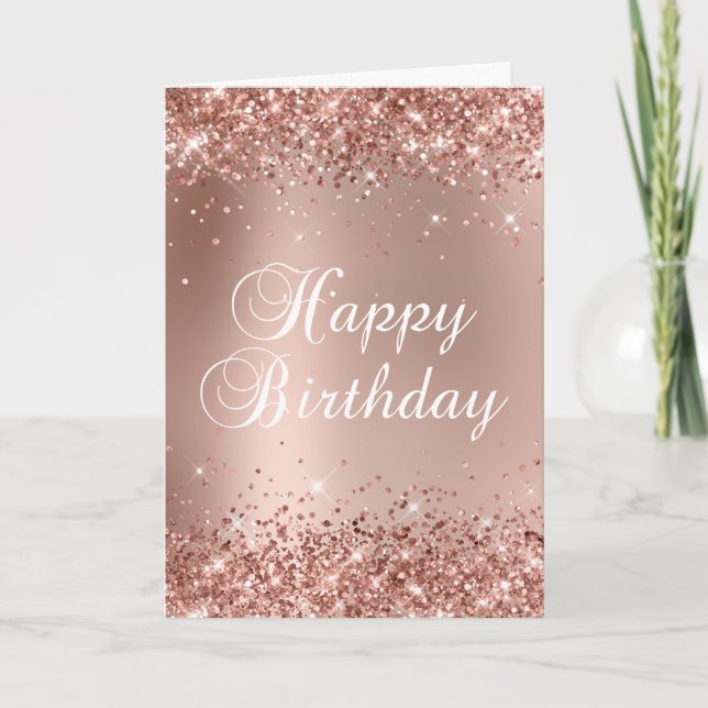 Carte Glitterie Rose Gold Glam Gradient Joyeux anniversa (Devant)