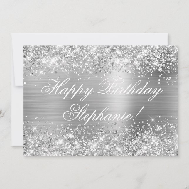 Carte Glittery Argent Fancy Bonne Anniversaire (Devant)