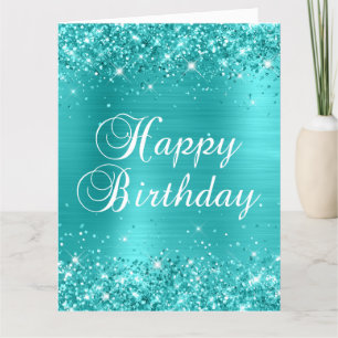 Carte Glittery Blue Turquoise Gros anniversaire heureux