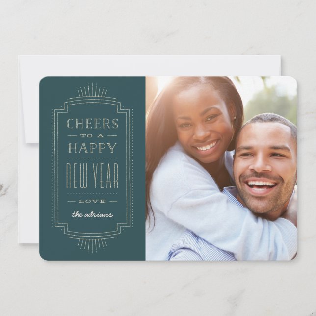 Carte Glittery Deco Nouvel An - Turquoise (Devant)