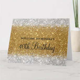 Carte Glittery Faux Gold Silver 40e anniversaire Bienven