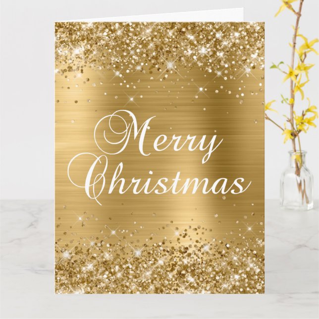 Carte Glittery Gold Foil Gros Joyeux Noël (Fleur jaune)