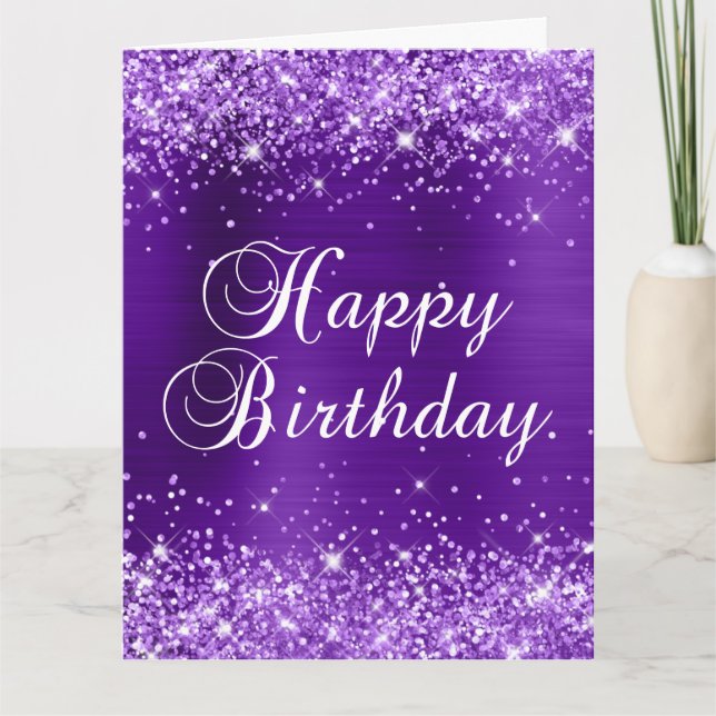 Carte Glittery Indigo Purple Foil Gros anniversaire heur (Devant)