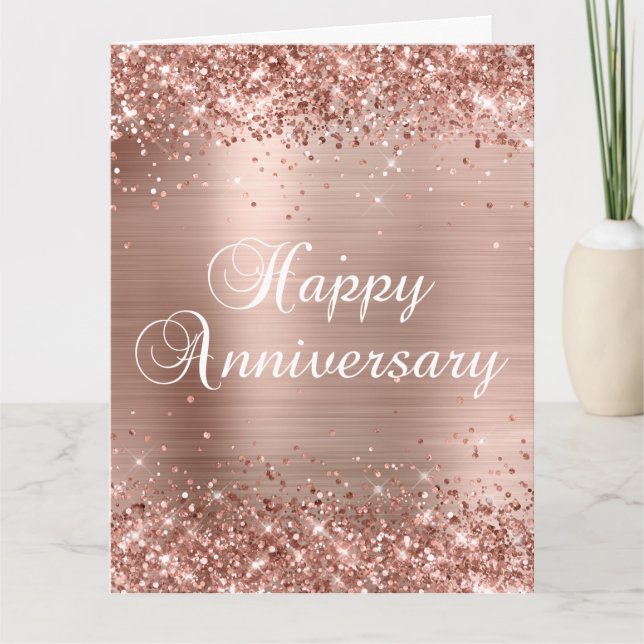 Carte Glittery Rose Gold Bonne Anniversaire (Devant)