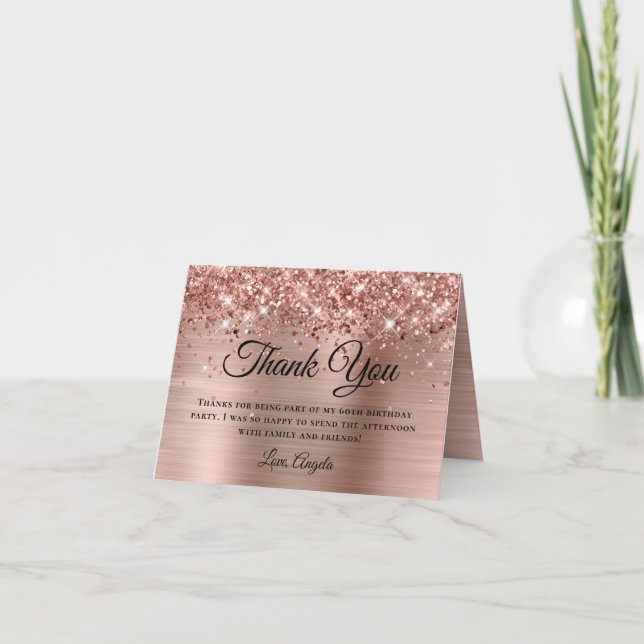 Carte Glittery Rose Gold Foil 60e Anniversaire Merci (Devant)