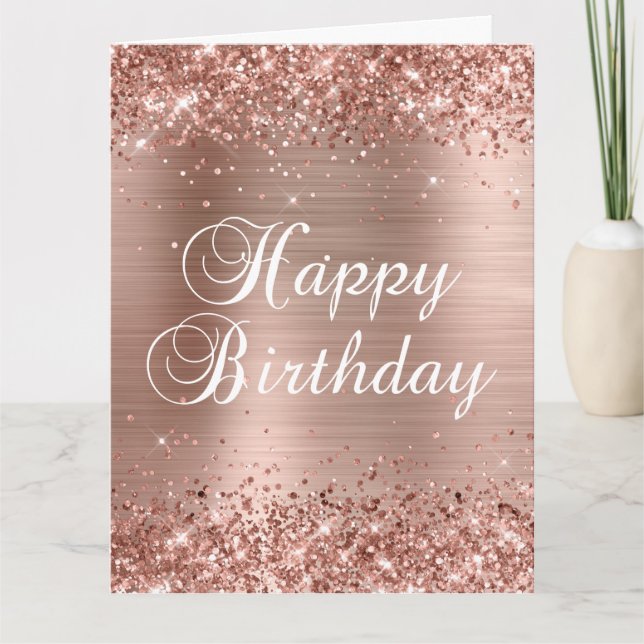 Carte Glittery Rose Gold Foil Gros anniversaire heureux (Devant)