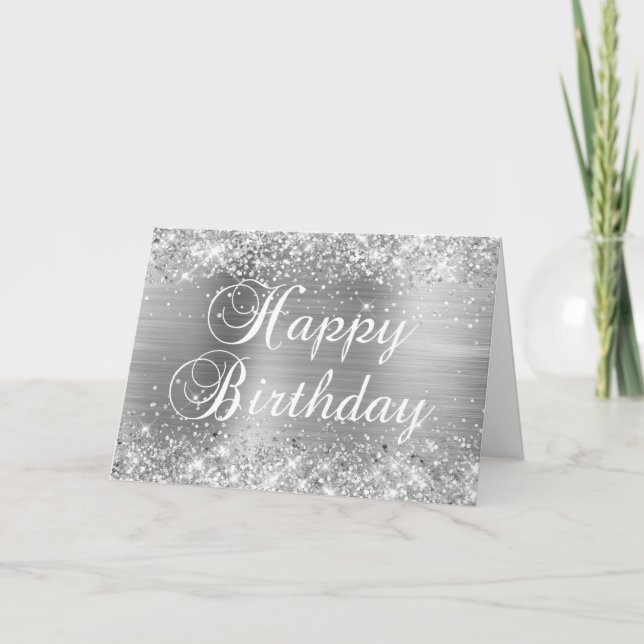 Carte Glittery Silver Foil Joyeux anniversaire (Devant)