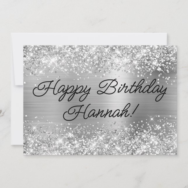 Carte Glittery Silver Foil Moderne Joyeux anniversaire (Devant)