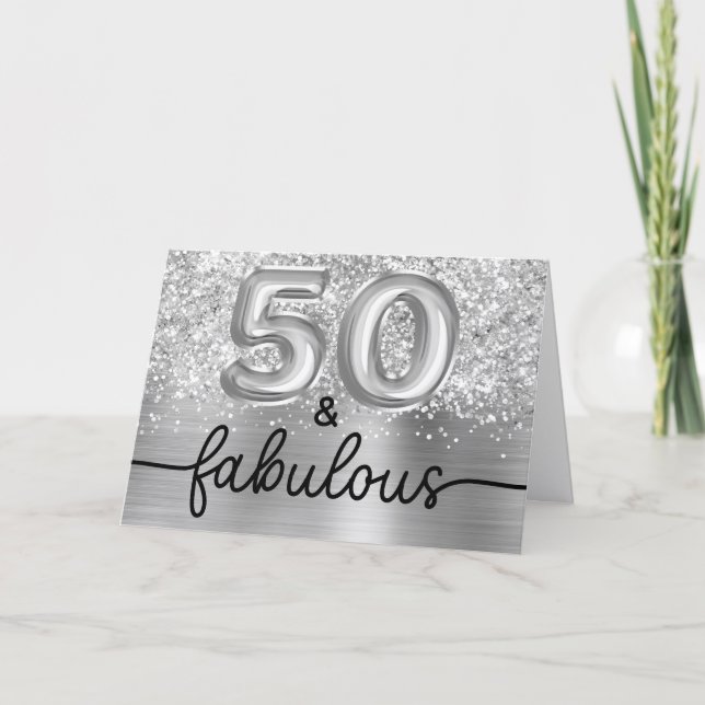 Carte Glittery Silver Glam 50 and Fabulous (Devant)